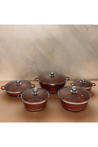 Nu Σετ 10 τεμαχίων κατσαρολών από γρανίτη, αντικολλητικά, με γυάλινο καπάκι, ...