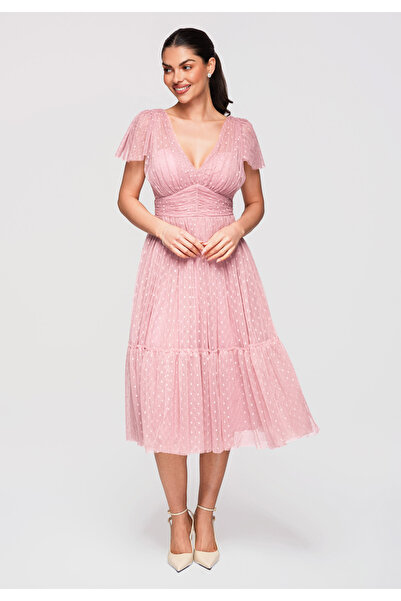 Larica OMBRE Γυναικείο Μίντι Φόρεμα Επίσημο LA-OM-DLR329 Dark pink