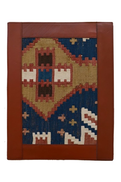 KilimCo. منظم جلدي بلون أسمر مقاس A4 مع تفاصيل سجادة عتيقة