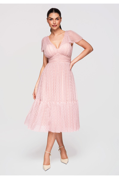 Larica OMBRE Γυναικείο Μίντι Φόρεμα Επίσημο LA-OM-DLR329 Nude