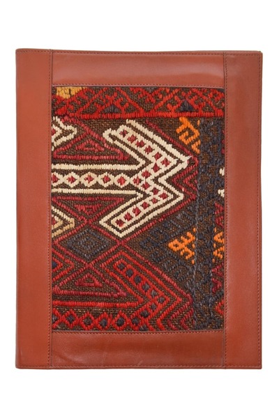 KilimCo. منظم جلدي بلون أسمر مقاس A4 مع تفاصيل سجادة عتيقة