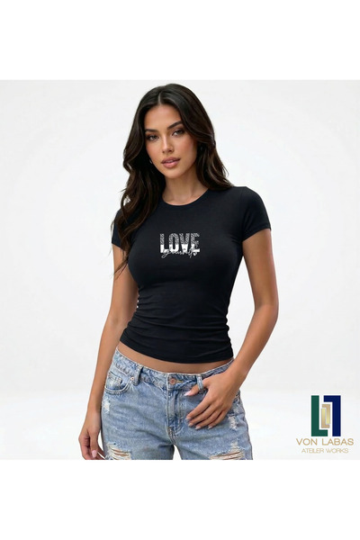 Grafftee Clothing Γυναικείο μπλουζάκι με ειδικό σχέδιο, μαύρο, με λαιμόκοψη π...