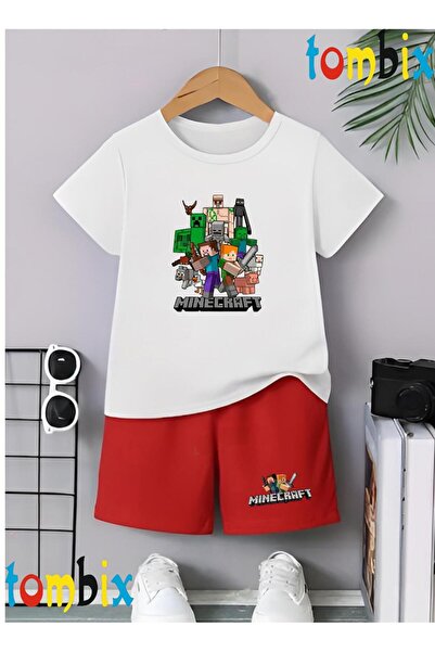 tombix Square Green Shape Printed T-Shirt Shorts Summer Children's Set