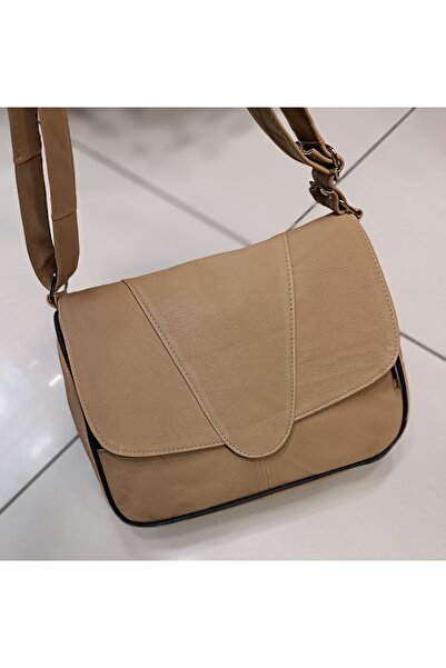Sellona Bags Hakiki Deri Kadın Omuz ve Postacı Çanta/Kadın Bej Deri Çanta
