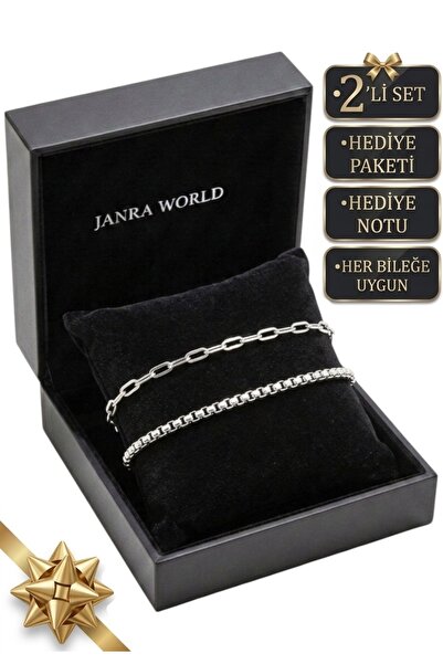 JANRA WORLD Set of 2 Silver Color Stainless Steel Bracelets Adjustable Non-Ta...