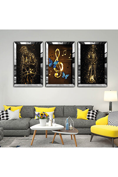 Zevahir Mobilya Dekorasyon Μουσικό Μοντέρνο Τριπλό Σετ Τραπέζι MDF με Ασημί Κ...