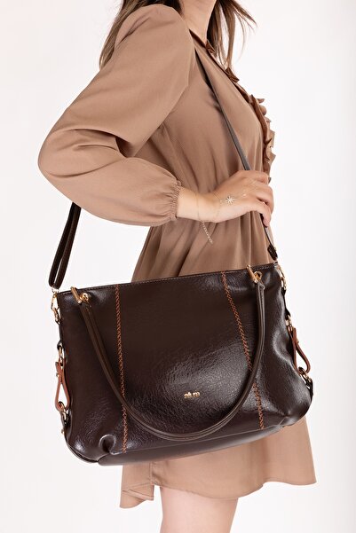 Gondol Women's Double Compartment Hand and Shoulder Bag Ald.4870 Brown