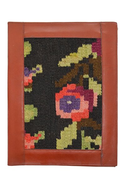 KilimCo. Antique Kilim Detailed A4 Size Tan Color Leather Organizer