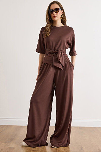 Olalook Γυναικείο Καφέ Σετ με Μπλούζα και Ζώνη TKM-19000489