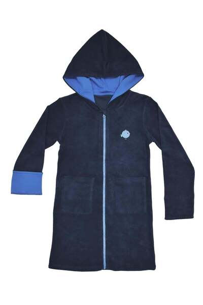 OrganicKid Lacivert Fermuarlı Çocuk Bornoz