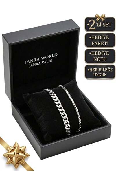 JANRA WORLD مجموعة من 2 أساور فضية اللون من الفولاذ المقاوم للصدأ قابلة للتعد...