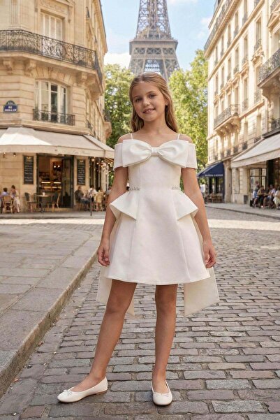 Pamina Rochie pentru fete cu fundă și detaliu la umăr pentru ziua de naștere ...