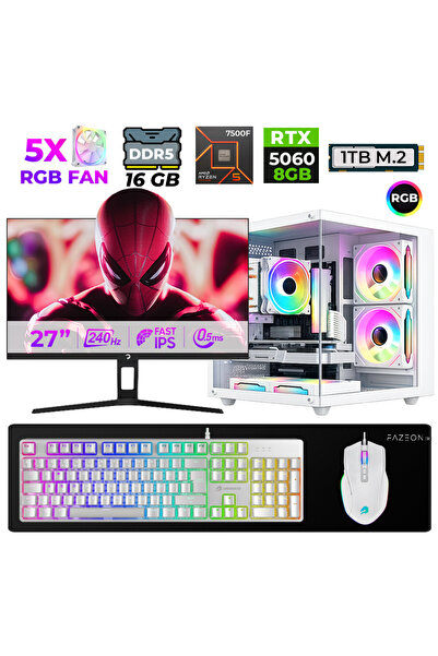 XASER Live X40 Ryzen 5 7500F 16GB DDR5 Ram 1TB M.2 Nvme SSD 8GB RTX5060 27" 2...