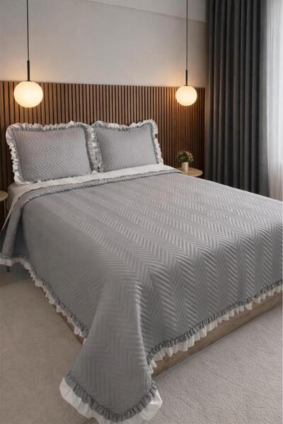 Çeyiz Diyarı Κάλυμμα κρεβατιού διπλής όψης Gonca 230x250 Γκρι
