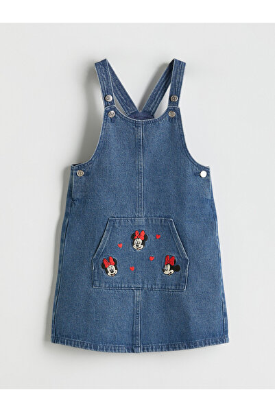 LC Waikiki Minnie Mouse Embroidered Girls' Jean Overall Dress
