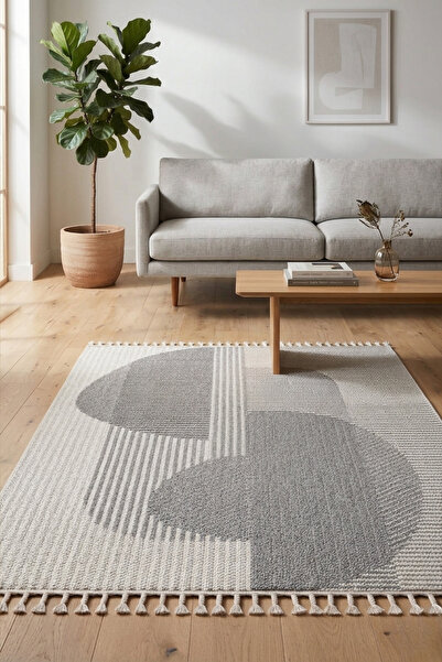 Homz Mumbai 321 Gri Renk Modern Geometrik Bukle Dokuma Yumuşak Dokulu Salon M...