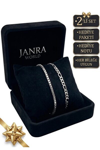JANRA WORLD Set of 2 Silver Color Stainless Steel Bracelets Adjustable Non-Ta...
