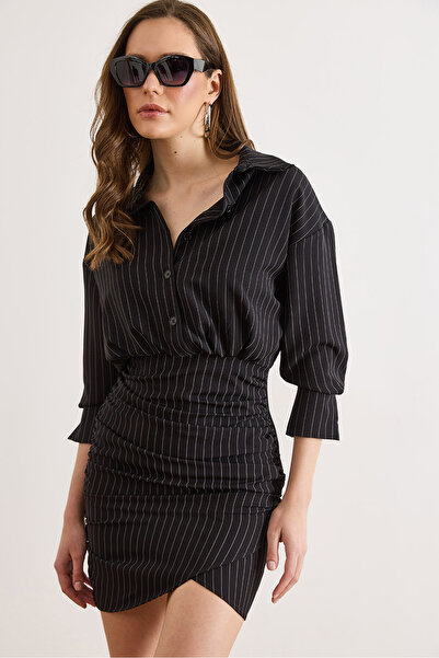 Olalook Γυναικεία Μαύρη Φούστα με Διπλό Κουμπί, Φερμουάρ στο Πλάι και Λεπτομέ...