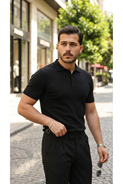 Modayakamoz Men's Button Collar Short Sleeve Cotton Knitwear T-Shirt