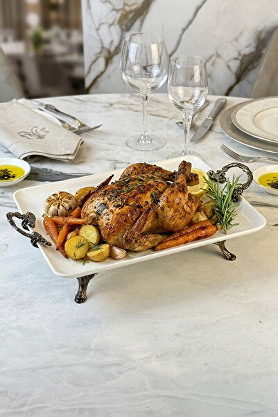 MAY HOME Porcelain Footed Presentation Plate with Handle & Serving Dish for A...