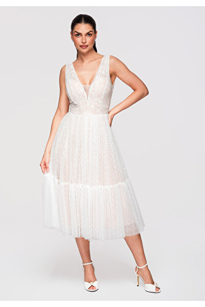 Larica OMBRE Γυναικείο Φόρεμα Μίντι Επίσημο LA-OM-DLR335 Λευκό