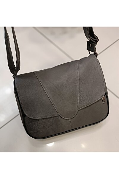 Sellona Bags Hakiki Deri Kadın Omuz ve Postacı Çanta/Kadın Gri Deri Çanta