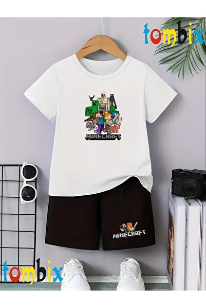 tombix Square Green Shape Printed T-Shirt Shorts Summer Children's Set
