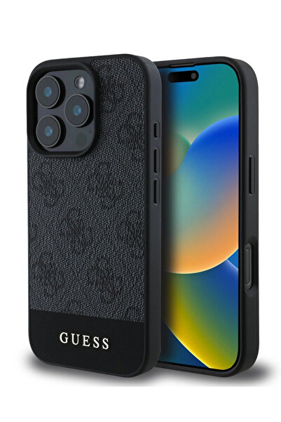 Guess iPhone 16 Pro Orjinal Lisanslı PU Deri Kadın Siyah Telefon Kılıfı GUHMP...