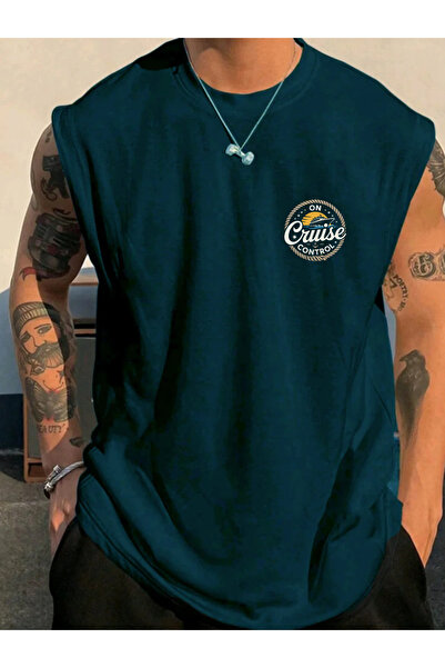 SUNFREE Ανδρικό μπλουζάκι χωρίς μανίκια με στάμπα CRUISE CONTROL, αθλητικά ρο...