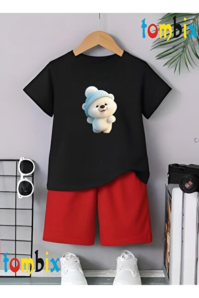 tombix Pofuduk Bear Printed T-Shirt Shorts Summer Children's Set