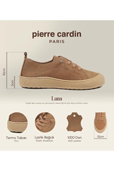 Pierre Cardin حذاء لونا نسائي من الجلد الطبيعي بلون أسمر سهل الارتداء