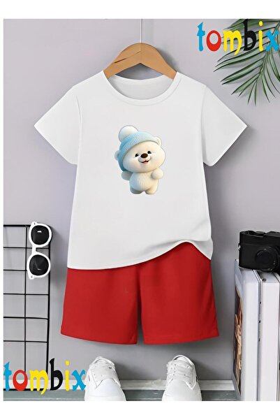 tombix Pofuduk Bear Printed T-Shirt Shorts Summer Children's Set