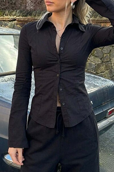 ARS Butik Πουκάμισο με μακριά μανίκια από ισπανική ποπλίνα Y2K σε στενή γραμμή