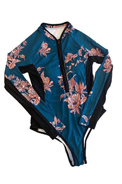 EFAYN.RO One-piece swimsuit, long sleeve, zipper closure, green, size L, EFAYN