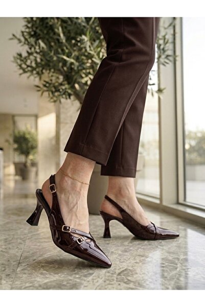 TOPUKSESİM Γόβες με ψηλό τακούνι - Καφέ - Μεσαία τακούνια (5-9 cm)