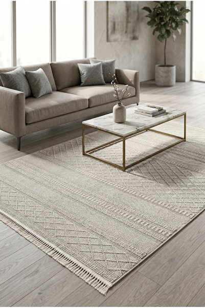 WOOLEN HOME Doha Koleksiyonu Mikrofiber İplik Jüt Taban Lüks Halı