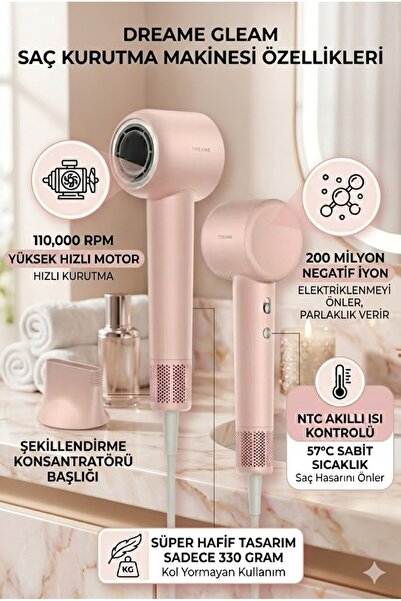 Dreame Gleam Hair Dryer Negative Ion Quick Drying Lightweight Design Smooth Hair