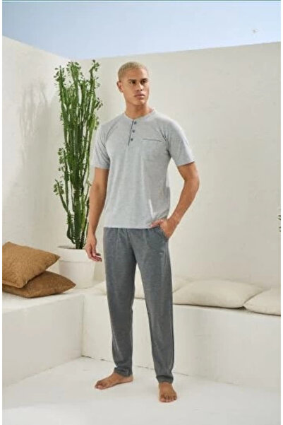 Kocabey USLUCAN ALIŞVERİŞ 2090 Costum de pijama pentru bărbați cu guler midi