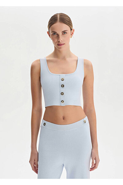 Knitss Açık Mavi Crop Triko Üst