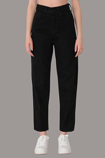Livik Μαύρο τζιν παντελόνι Mom Jean Lycra με ψηλή μέση και ελαστικό τζιν ύφασμα