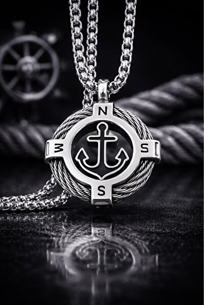 voyageaccessory Minimal Tasarım Gümüş Renk Halat Detaylı Paslanmaz Çelik Çapa...