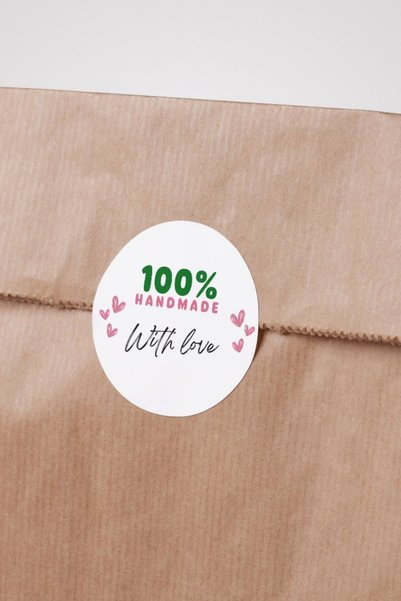 Nur Print Adhesive Sticker, Round Sticker Label Diameter 3 Cm, Glossy Finish 100% Handmade with Love, 117 Pcs