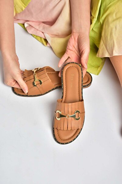 Fox Shoes Y291873003 Γυναικείες παντόφλες από γνήσιο δέρμα Tan