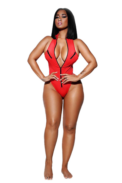 EFAYN.RO Women's swimsuit, red, zipper closure, Brazilian briefs, size S, EFAYN