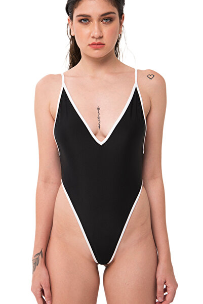 EFAYN.RO Sexy women's swimsuit, one piece, black, deep V neckline, open back,...
