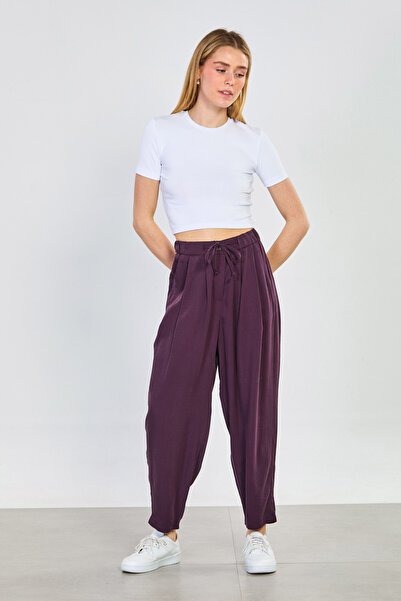 BARRELS AND OIL Γυναικείο παντελόνι καρότο με κορδόνι στη μέση - Δαμασκηνί