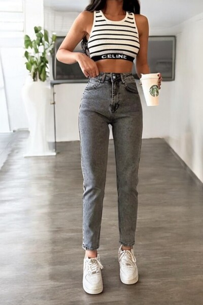 Livik Γυναικείο τζιν παντελόνι με ψηλή μέση, ελαστική μέση και λύκρα, σε στυλ...