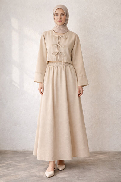 Kirazgym Tie-Detail Crop Blouse &amp;   Elastic Waist Maxi Skirt Set - Beige