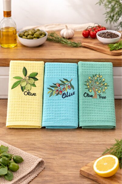 Mulberry Σετ 3 Κεντημένες Πετσέτες Κουζίνας Βάφλας 40x60 εκ. – Εξαιρετικά Απο...