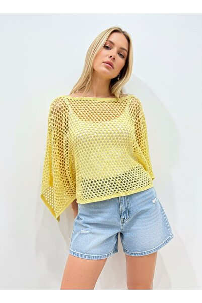 Noi Belis Διάτρητη Υπερμεγέθης Μπλούζα Πλεκτό με Λαιμόκοψη Καγιάκ SS26BZ0126